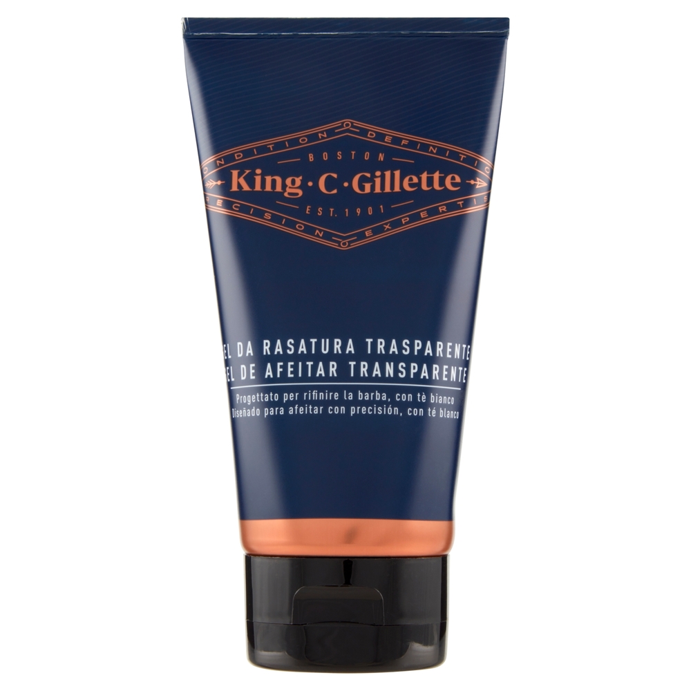 King C. Gillette Gel da Barba Trasparente con Tè Bianco e Olio di Argan 150 ml